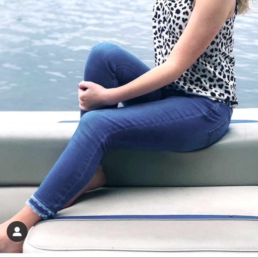 Loft High Waisted Distressed Bottom Jeans